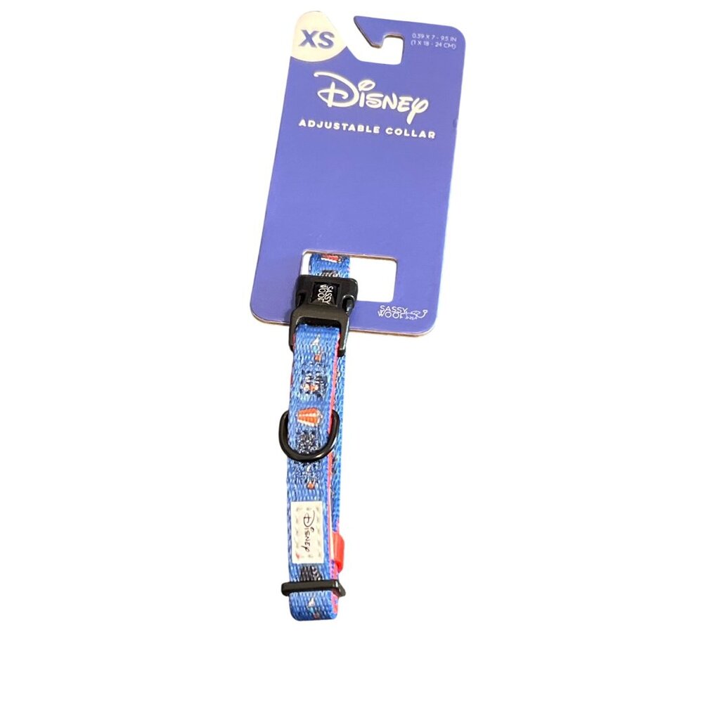 Disney Sassy Woof Adjustable Dog Collar Blue Red Mickey Mouse Popcorn Sz XS NWT
